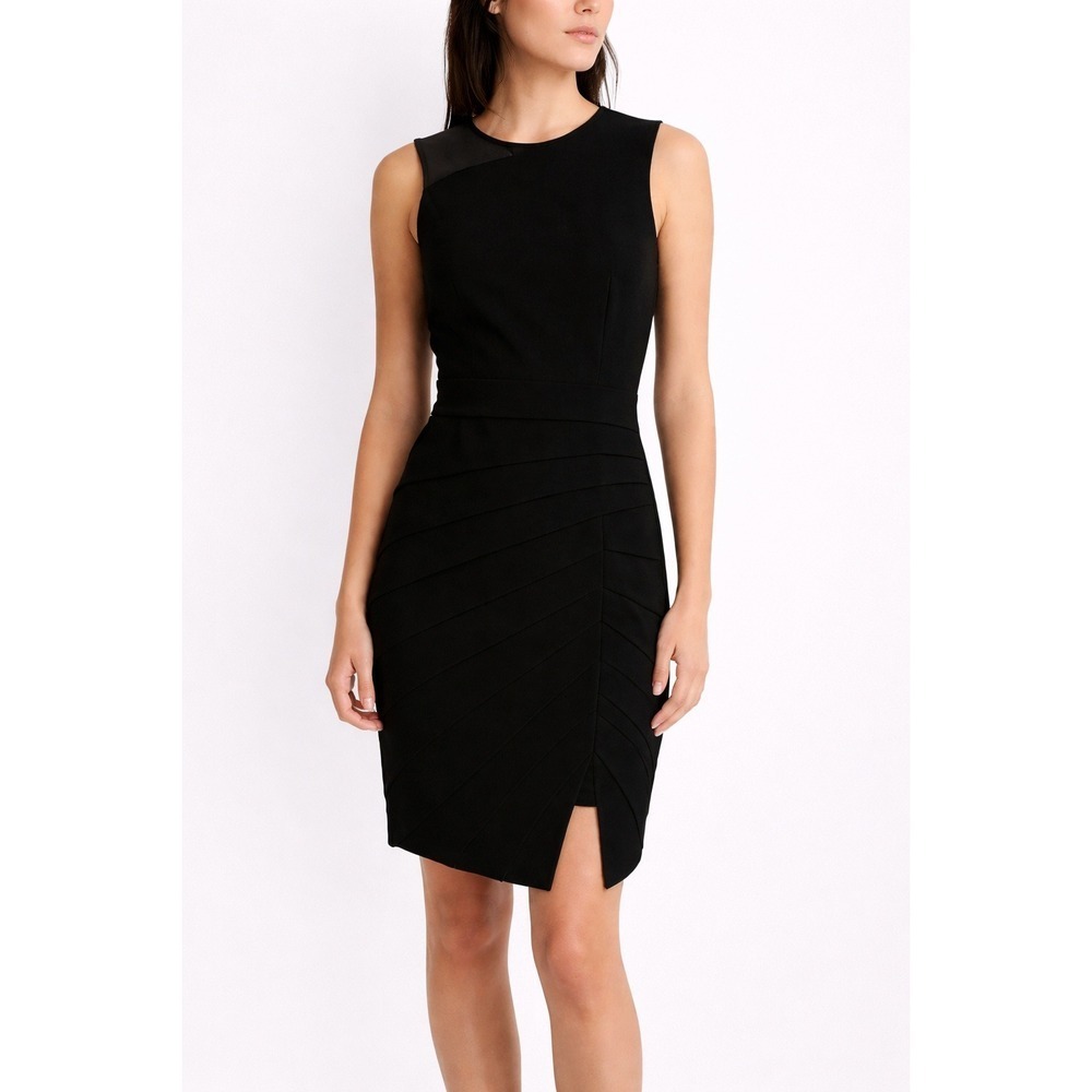 RAG & BONE Black Tiered Asymmetric Leather Accent Sheath Dress SZ 2 Quiet Luxury